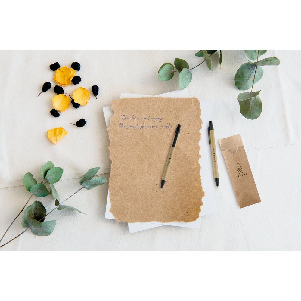 LEAF. Conjunto de esferográfica com escrita em azul e lapiseira em papel kraft - Imagem 3