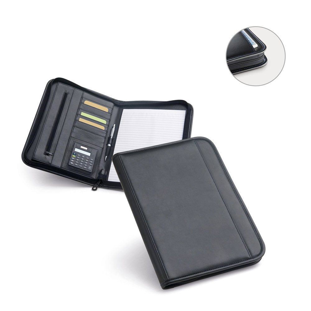 BIELO. Pasta A4 em c.sintético com bolso frontal e fecho com páginas pautadas