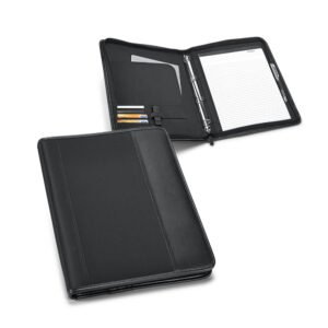 CHRISTIE. Pasta A4 em c. sintético e microfibra com 4 argolas e bloco de 40 páginas pautadas