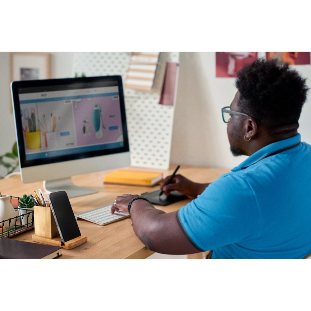 ERWIN. Conjunto de secretária com suporte para celular e copo - Imagem 3