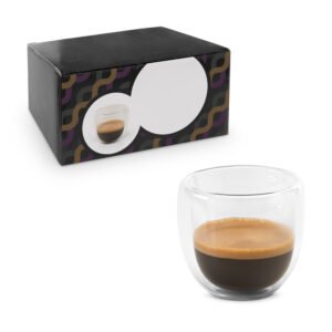 EXPRESSO. Conjunto de café em vidro borossilicato com 2 copos com parede dupla isolada a ar 75 mL