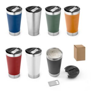 HALPERT LID. Copo de viagem em aço inox térmico, com parede dupla isolada a vácuo 630 mL