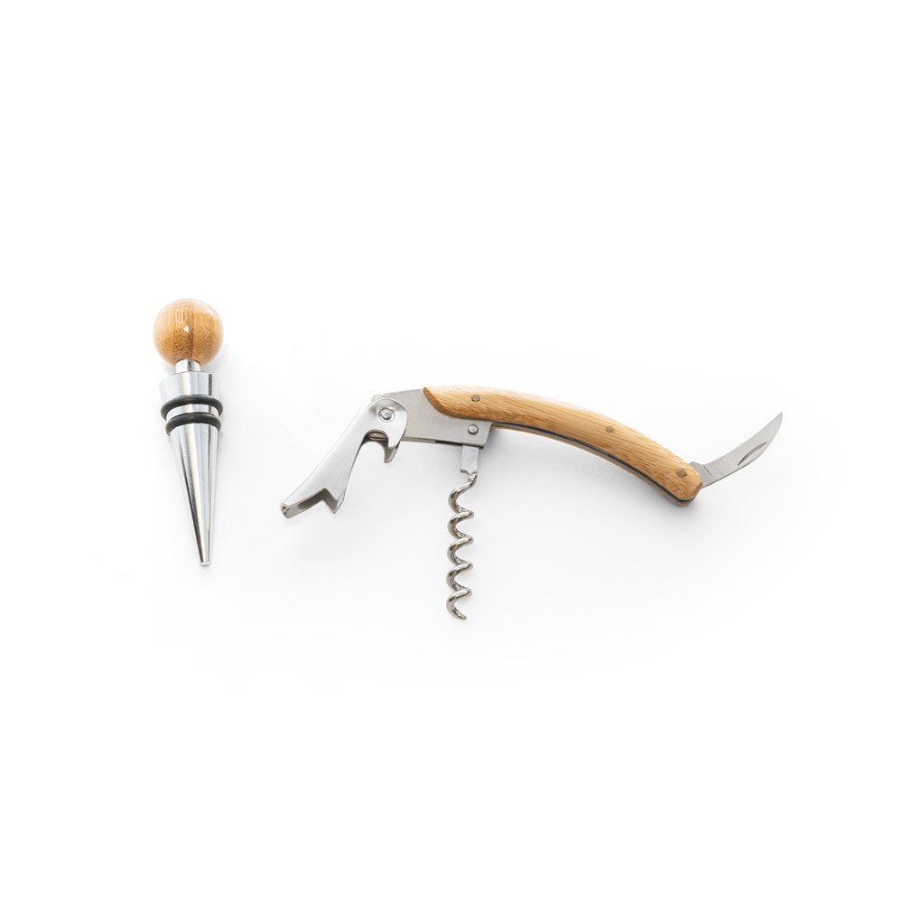 BARBERA. Conjunto de vinho com dois componentes em metal e bambu - Imagem 4