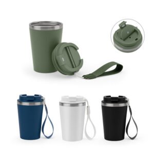 SPITZ. Copo de viagem em aço inox 90% reciclado com parede dupla e acabamento em mate 460 mL