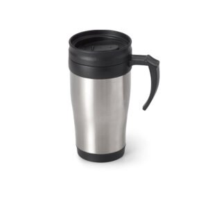 NOAH. Caneca de viagem térmica de aço inox e PP, de parede dupla isolada a ar 420 mL