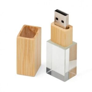 Pen Drive de Vidro com madeira